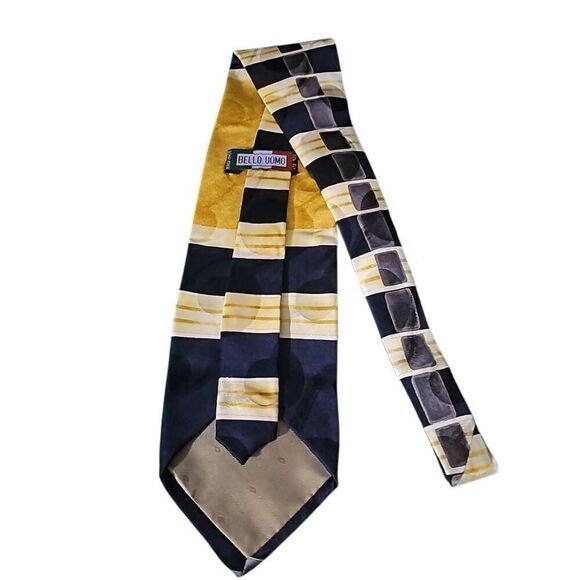 Bello Uomo Hand Made 100% Silk Tie. Yellow, black and gray art deco. - Picture 2 of 7